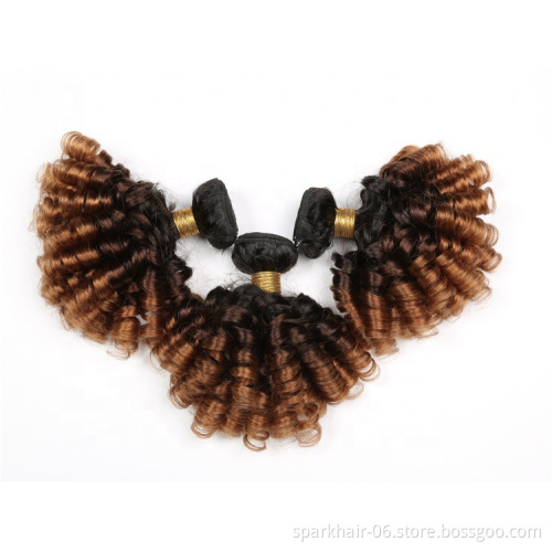 9a 100g SPARK Ombre Brazilian Remy Human Hair Weaving Bundle for Women Weave Extension Black Brown Aunty Funmi FUMI Bouncy Curl